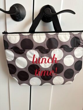 Stylish Gray Black White Polka Dot Insulated "Lunch Time!"  Thirty-one brand bag